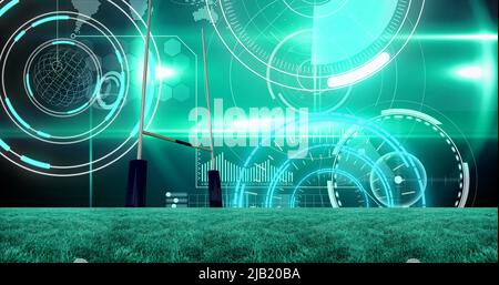 Bild von Scopes und Datenverarbeitung über Sportstadien Stockfoto