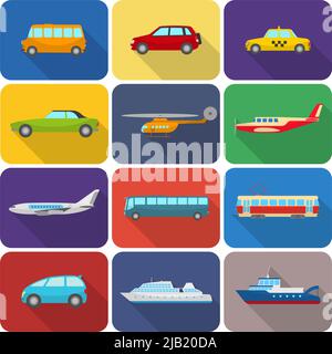 Mehrfarbige gezeichnete Transporttypen Symbole flache isolierte Vektordarstellung Stock Vektor