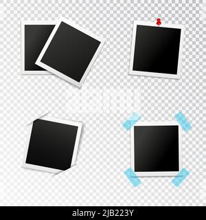 Bilderrahmen mit Einfügung in Schlitzen Push-Pin und scotch auf transparentem Hintergrund isoliert Vektor-Illustration gesetzt Stock Vektor