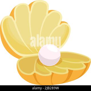 Perle in offener Muschelschale. Cartoon-Juwel-Symbol Stock Vektor