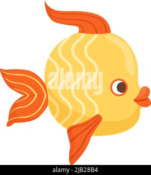 Gelber Fisch. Cartoon Unterwasser Tier. Witziger Charakter Stock Vektor