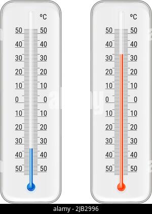 Klassische Temperatur-Alkoholethanol-Rot- und Blauthermometer für den Innen- und Außenbereich für meteorologische Messungen realistische Vektordarstellung Stock Vektor