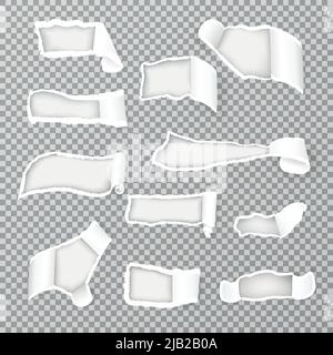 Zerrissene Papierrollen belichten die innere Schicht durch unterschiedlich geformte Löcher realistische Bilder Sammlung transparente isolierte Vektor-Illustration Stock Vektor