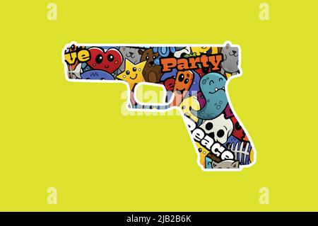 glock Pistole mit Cartoon-Aufklebern Stock Vektor