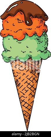 Handgezeichneter Vektor mit Waffelkegel und Eiscreme Stock Vektor