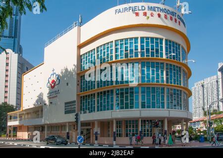 Fairfield Methodist Church, die ehemalige Metropole oder Jing Hwa Cinema (1958) in der Tanjong Pagar Road, Chinatown, Singapur Stockfoto