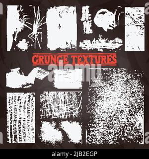 Kreidetafel Grunge Textur und abstrakte Kratzmuster setzen Vektor-Illustration Stock Vektor