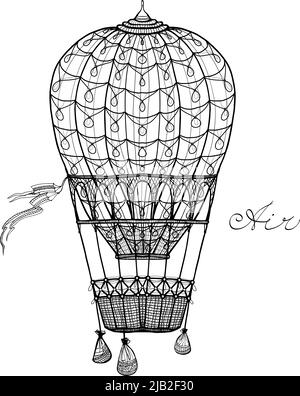 Retro-Stil Hand Bleistift gezeichnet Heißluftballon Vektor-Illustration Stock Vektor