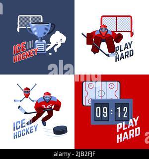 Eishockey-Sport-Design-Konzept mit Spielern in einheitlichen flachen Icons isoliert Vektor-Illustration Stock Vektor