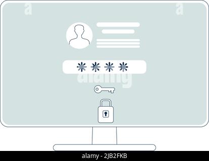 Anmeldeseite auf dem Computerbildschirm durch Passwort geschützt Stock Vektor