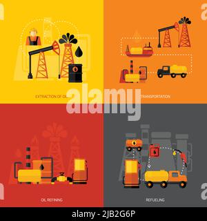 Design-Konzept der Ölindustrie mit Extraktionstransport Raffination Tanken flache Symbole isolierte Vektor-Illustration Stock Vektor