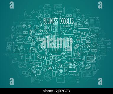 Hand zeichnen Doodle Elemente Bank Business Finance Analytics Gewinne. Stock Vektor
