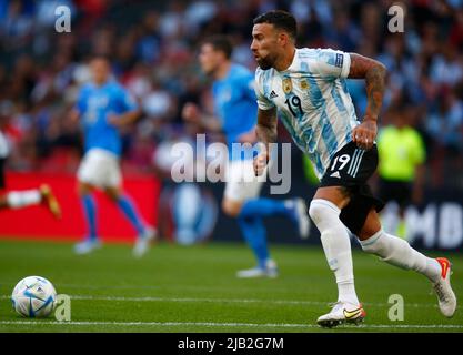 LONDON, ENGLAND - 01. JUNI: Nicolas Otamendi aus Argentinien während der Finalissima CONMEBOL - UEFA Cup of Champions zwischen Italien und Argentinien in der Wembley St Stockfoto