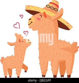 Frohe Lama Familie. Eltern und Baby Tiere lieben Stock Vektor