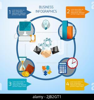 Business-Infografiken mit Management-Analysen und Vektordarstellung von Finanzsymbolen Stock Vektor