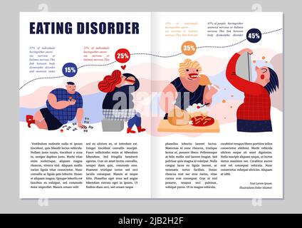 Eating Disorder Magazin Layout mit Völlerei Symbole Infografiken flache Vektor-Illustration Stock Vektor