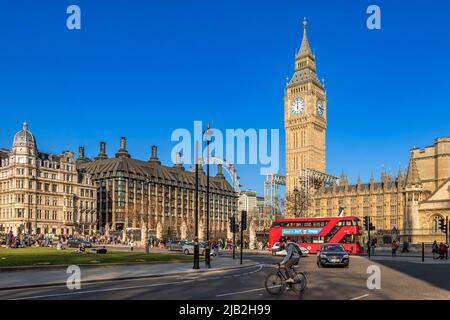 Der frisch renovierte Elizabeth Tower, an einem sonnigen Sommertag eher als Big Ben bekannt, Westminster, London SW1 Stockfoto