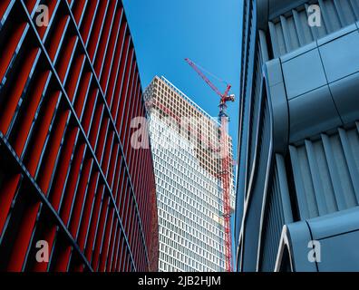 Wolkenkratzer und andere Sehenswürdigkeiten in der Hauptmetropole Frankfurt, Hessen, Deutschland Stockfoto