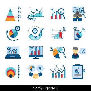 Datenanalysetechniken für effektives Business-Management und Marktforschung flache Icons Sammlungen abstrakte isolierte Vektor-Illustration Stock Vektor