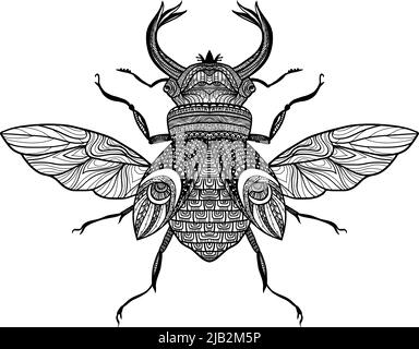 Skizze dekorative Bug mit handgezeichneten Ornament schwarz Vektor-Illustration Stock Vektor