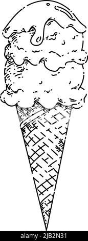 Handgezeichneter Vektor mit Waffelkegel und Eiscreme Stock Vektor