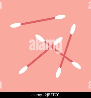 Ein Satz Wattestäbchen. Gesundheitsfürsorge, Körperreinigung und Hygiene. Weiches Kosmetikelement. Vektor flach isolierte Illustration Stock Vektor