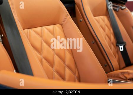 Teil aus braunem Leder Luxus-Autositz Stockfoto