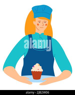 Konditor machte einen Cupcake - moderne flache Design-Stil Illustration Stock Vektor