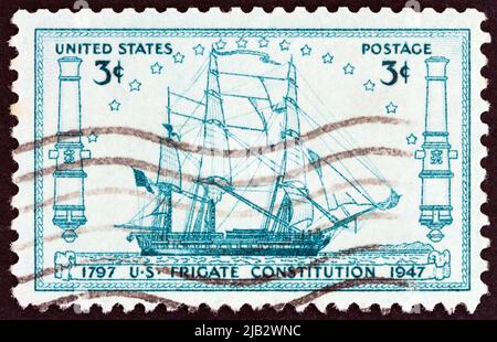 USA - UM 1947: Eine in den USA gedruckte Briefmarke zeigt die Fregatte U.S. S. Constitution, um 1947. Stockfoto