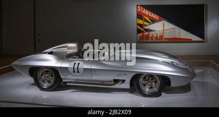 1959 General Motors Corvette Stingray Racer, Ausstellung, Detroit Style: Car Design in the Motor City, 1950–2020, Detroit Institute of Art, USA Stockfoto