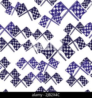 Rennflagge nahtlose Mustergravur. Vintage Sport Hintergrund in handgezeichneter Stil. Vektor wiederholte Textur für Druck, Stoff, Verpackung, Tapete, ti Stock Vektor