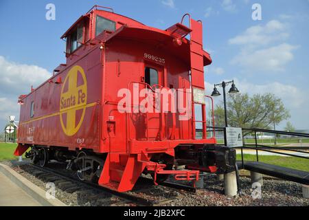 Fort Madison, Iowa, USA. Eine pensionierte Atchinson, Topeka & Santa Fe (Santa Fe) Bahn Kabinenbahn. Stockfoto