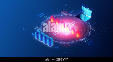 Web Application Firewall Concept - WAF - Firewall, die HTTP-Datenverkehr zwischen Webanwendungen und dem Internet filtert und überwacht - Abbildung 3D Stockfoto