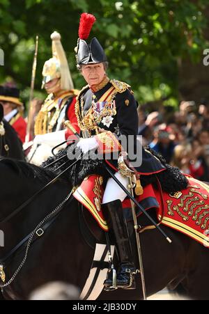 2.. Juni 2022. London, Großbritannien. Prinzessin Anne während des „Trooping the Colour“ im Rahmen der Feierlichkeiten zum Platin-Jubiläum. Quelle: Doug Peters/EMPICS/Alamy Live News Stockfoto