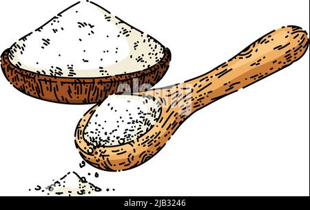 Salz in Holzlöffel Skizze von Hand gezeichnet Vektor Stock Vektor