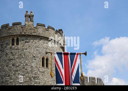 2. Juni 2022 - Windsor, England: Blick auf Windsor Castle beim Platinum Jubilee Stockfoto