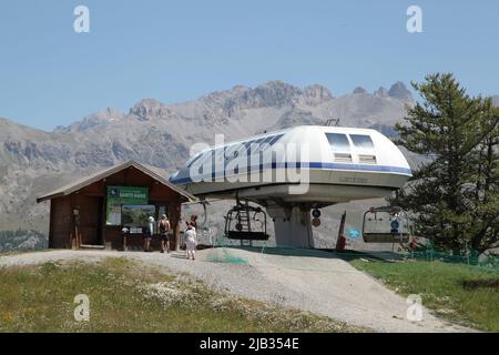 Gare de télésiège de Vars Sainte-Marie, Hautes-Alpes Stockfoto