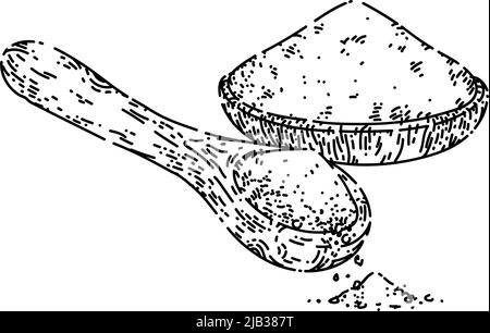 Salz in Holzlöffel Skizze von Hand gezeichnet Vektor Stock Vektor