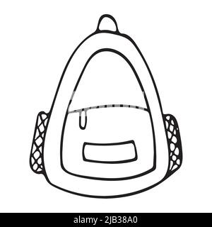 Doodle-Bild eines Rucksacks. Vektorelement für die Themen Reisen, Urlaub, Tourismus. Handgezeichnetes Umrissbild für Druck, Aufkleber, Web, verschiedene Stock Vektor