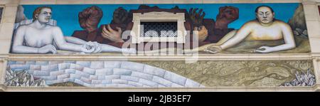 südwand, Archetypen europäischer und asiatischer Rassen, die Detroit Industry Murals (1932–1933), Fresken von Diego Rivera, Detroit Institute of Art, USA Stockfoto