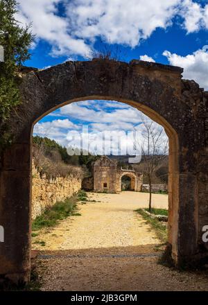 Romanische Ruinen des Klosters San Pedro de Arlanza in der Provinz Burgos Stockfoto