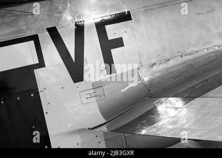 Nahaufnahme eines nordamerikanischen P-51 Mustang-Flugzeugs. Stockfoto