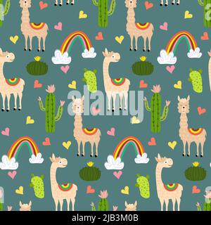 Muster mit Lamas und Regenbogen. Stock Vektor