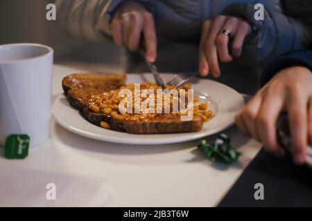 Bohnen auf toast Stockfoto