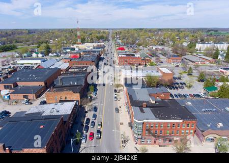 Luftaufnahme der Innenstadt von Potsdam auf der Main Street und der Market Street in der Stadt Potsdam, Upstate New York NY, USA. Stockfoto