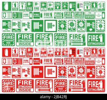 Aufkleber Feuerlöscher auf weißem Hintergrund setzen Stock Vektor