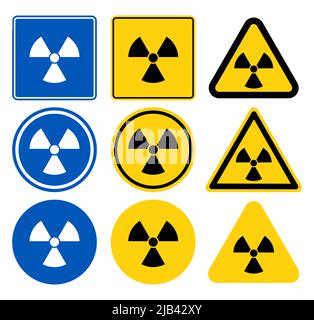 Strahlungssymbol,Strahlungssymbol,Weißes Symbol auf blauem Hintergrund,Vektorgrafik Stock Vektor
