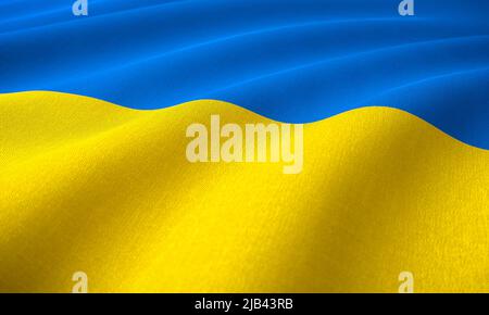 Ukrainische Flagge (ukrainische Flagge) - Hintergrund-Illustration. Detailreiches realistisches 3D-Rendering Stockfoto