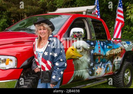 Elaine aus Rossendale. American 2004 DODGE Automobiles, USA, Americana, USA im Wort Park Motor Village, Leyland, Großbritannien Stockfoto