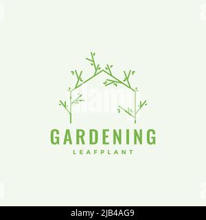 Linie mit Reben Blatt Tor Gartenarbeit Logo Design Vektor Grafik Symbol Illustration kreative Idee Stock Vektor